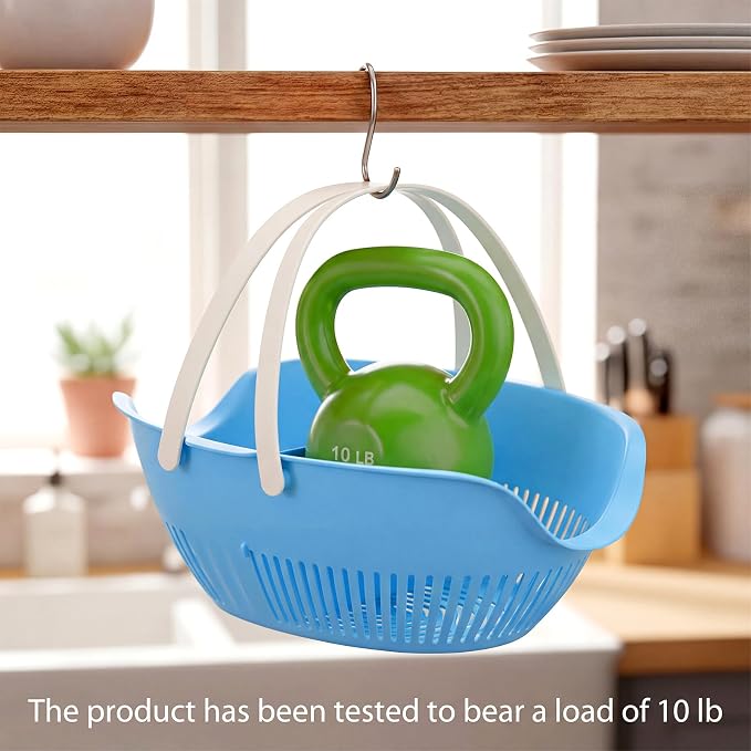 Nuogo 3 Pcs Garden Harvest Basket Removable Partitions with Tool Caddy for Collecting Carrying and Cleaning Harvesting Basket Doubles Colander for Vegetables and Fruits Garden Accessories(Blue)
