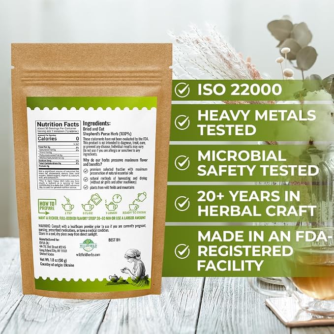 1.8 oz. Shepherds Purse Herb Bulk Herbal Tea Shepard Purse Herb (Capsella Bursa-Pastoris) - 50g Tea Bolsa De Pastor