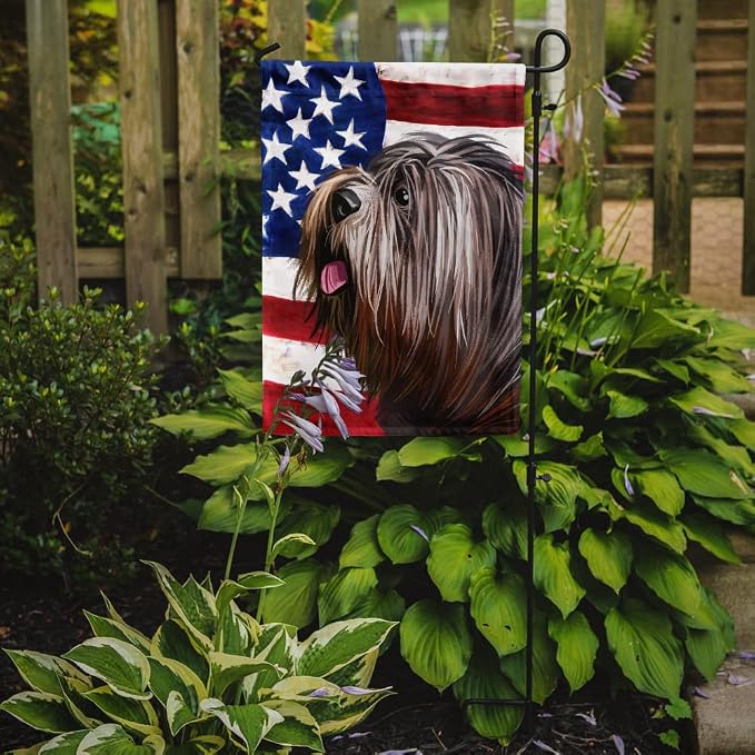 Caroline's Treasures CK6690GF Schapendoes American Flag Garden Flag Mailbox Flag Decorative Yard Flag Banner Outside Patio Artwork Yard Flower Beds, Garden Size, Multicolor
