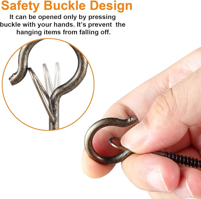 FSAH 35 PCS Screw-in Hooks for Outdoor String Lights, Q Hangers Hooks Outdoor for Outside, Swivel Hanging Basket Patio Light Hooks with Safe Buckle Screw in Planter Eye Hook for Wall Ceiling, Copper