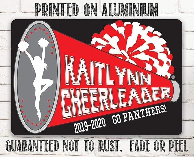 Personalized Cheerleader Design Locker Decor - Custom Name Cheerleader Room Decor, Girls Bedroom Accessories, Unique Graduation Gift, 8x12 or 12x8 Use Indoor or Outdoor Durable Metal Tin Sign