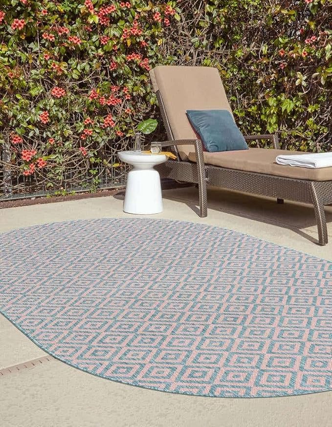 Unique Loom Jill Zarin Jill Zarin Outdoor Collection Area Rug - Costa Rica (5' 3" x 8' Oval, Pink and Aqua/Light Blue)