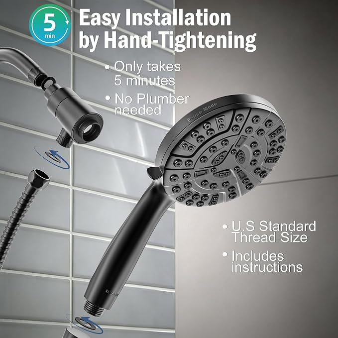 BESAQUO Shower Head, 9 Settings High Pressure shower head with handheld, Built-in Pause Mode & Power Wash, Non-Clogging Nozzles, 6ft Hose,Bracket(Matte Black, Magnetic 9 Settings)
