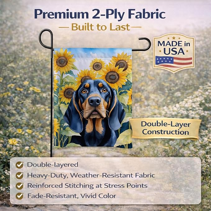 Caroline's Treasures DAC6028GF Black and Tan Coonhound in Sunflowers Garden Flag Mailbox Flag Decorative Yard Flag Banner Outside Patio Artwork Yard Flower Beds, Garden Size, Multicolor