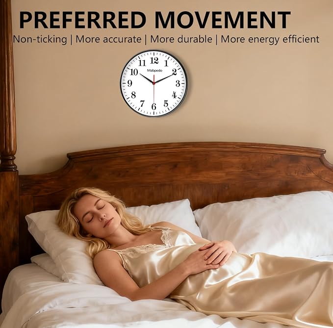 Black Wall Clock, 10 Inch Wall Clocks Battery Operated, Large Number Classic Silent Non Ticking Quartz Analog Decorative Wall Clocks for Living Room Bedroom Kitchen Gym Office School Hotel