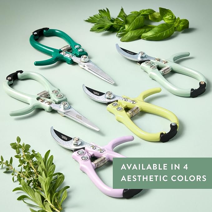 Modern Sprout Pruning Shears - Herb Snipping Scissors- Lightweight Gardening Tools W/Easy Lock - Flower Cutter Garden Shears - Carbon Steel Blade + Plastic-Free Reusable Holster (Multicolor 12 Pcs)