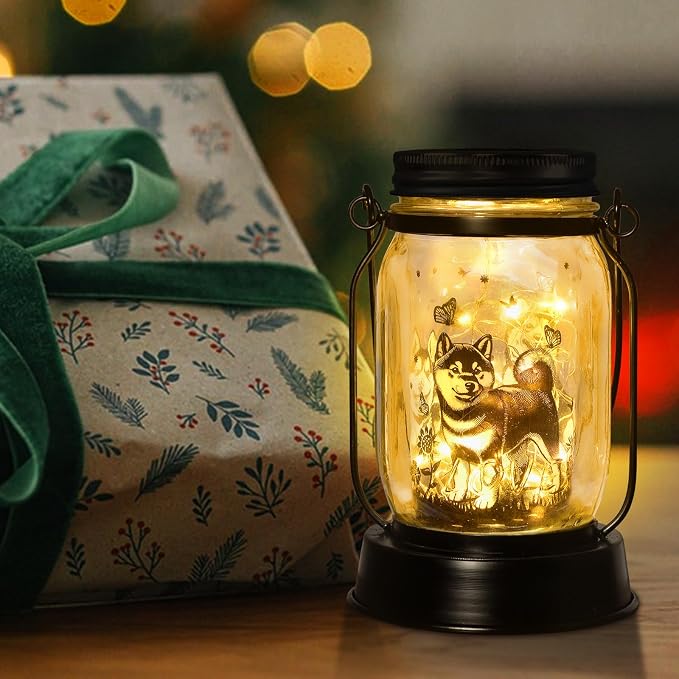 kyoryuger Shiba Inu Gifts for Women/Men Shiba Inu Solar Lanterns Mom Birthday Shibe Dog Lovers Lantern Pet Loss Animal Doge Memorial Lights Solar Garden Decor for Yard, Patio,Backyard,Porch Torches