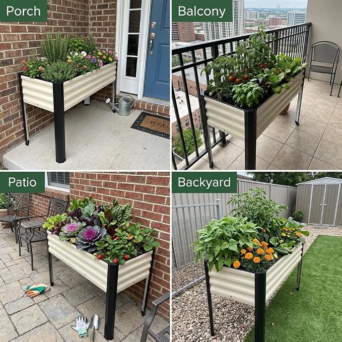 SnugNiture Raised Garden Bed with Legs, 2PCS 48×18×32in Outdoor Metal Elevated Raised Planter Box for Backyard, Patio, Balcony