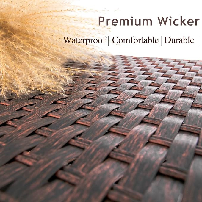 DIMAR GARDEN Outdoor Coffee Table Wicker Patio Side Table with Glass Top,19.7in Mixed Brown