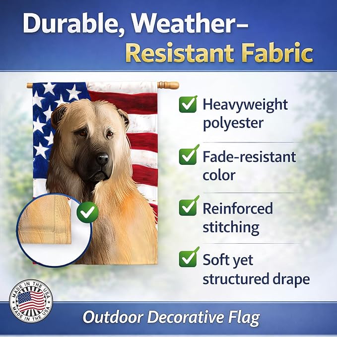 Caroline's Treasures CK6384CHF Afghan Shepherd American Flag House Flag Large Porch Sleeve Pole Decorative Outside Yard Banner Artwork Wall Hanging, Polyester, House Size, Multicolor