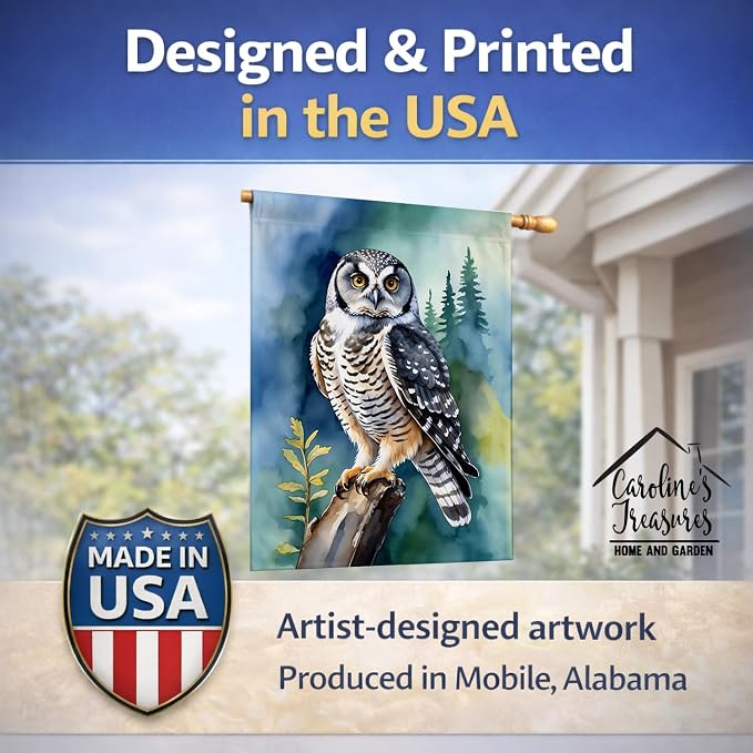 Caroline's Treasures Northern Hawk Owl House Flag Large Porch Sleeve Pole Decorative Outside Yard Banner Artwork Wall Hanging, Polyester, House Size, Multicolor