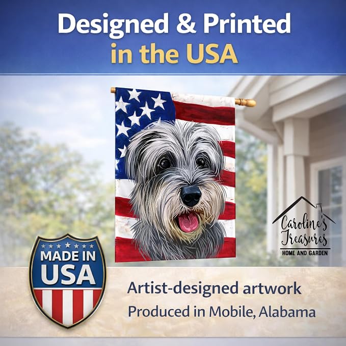Caroline's Treasures CK6619CHF Miniature Schnauzer Dog American Flag House Flag Large Porch Sleeve Pole Decorative Outside Yard Banner Artwork Wall Hanging, Polyester, House Size, Multicolor