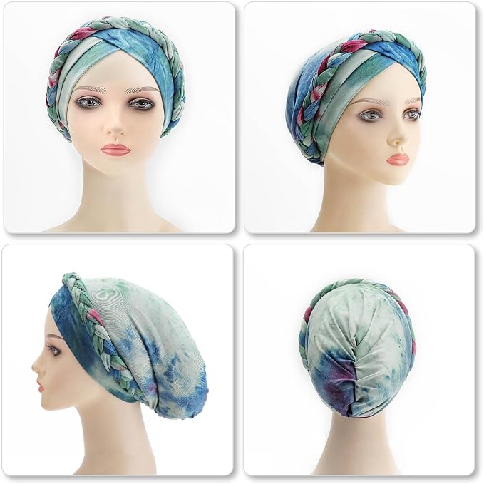 DRESHOW African Women Turban Caps Beanie Twist Headscarf Pre-Tied Twisted Braid Headwraps for Women Chemo Cancer Cap