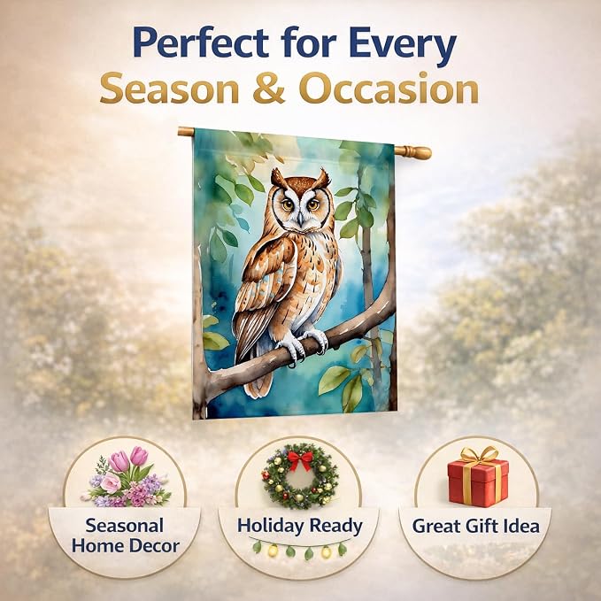 Caroline's Treasures Oriental Bay Owl House Flag Large Porch Sleeve Pole Decorative Outside Yard Banner Artwork Wall Hanging, Polyester, House Size, Multicolor