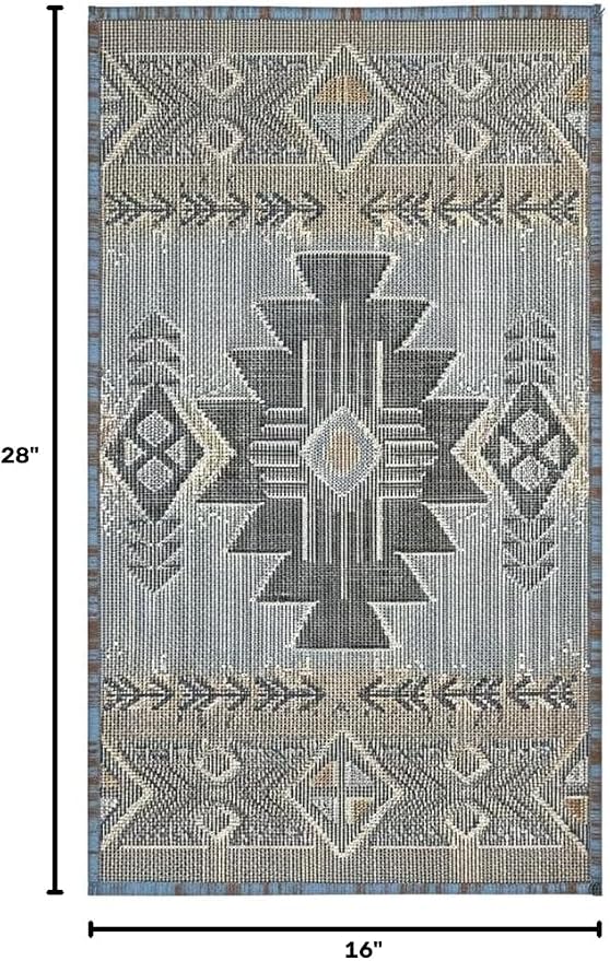 YHSF South West Native American Area Rug C318 - Easy Clean, Thick, Soft, Durable Native Tribal American Indian Inspired Rug for Bedroom/Living Room and More - Blue-Brown, 16 Inches x 28 Inches