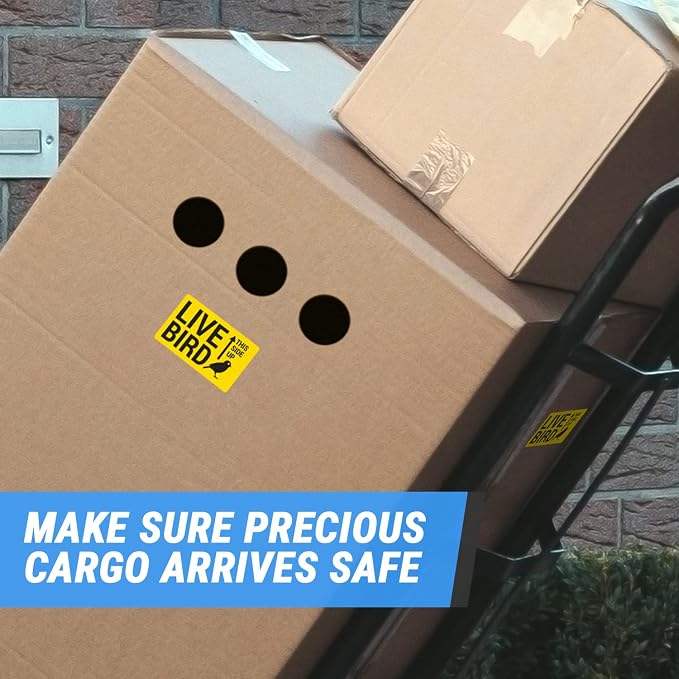 Live Bird Labels (5 x 3 Inch, Yellow - 300 Labels) Live Bird Stickers with This Side UP Messaging for Shipping & Handling Instructions, Shipping Live Birds & Airline Cargo Crates