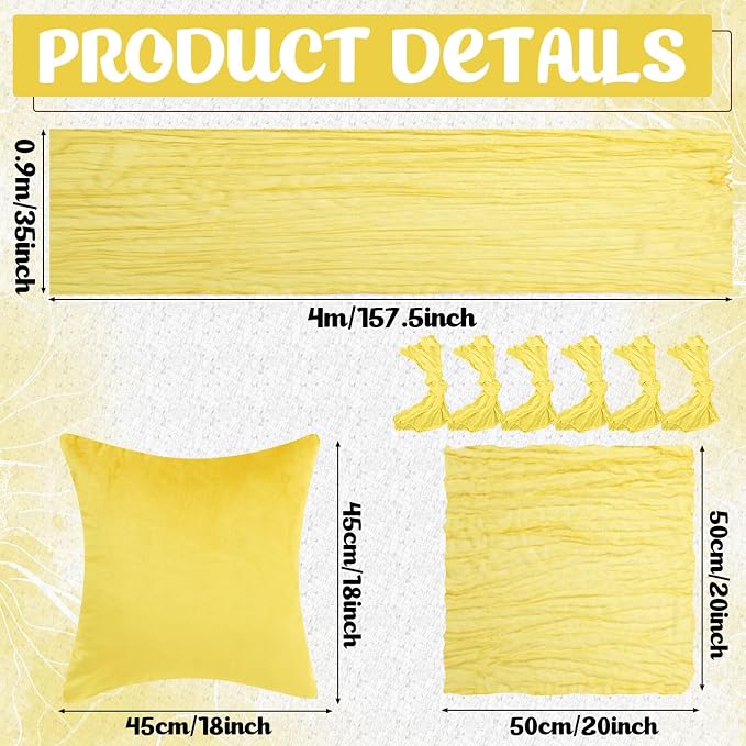 Beeveer 14 Pack Picnic Kit 91x71 Extra Large Outdoor Boho Picnic Blanket with Yellow Table Runner, 6 Throw Pillow Covers 6 Napkin Woven Cotton Yarn Oversize Washable Beach Blanket for Camp Wedding