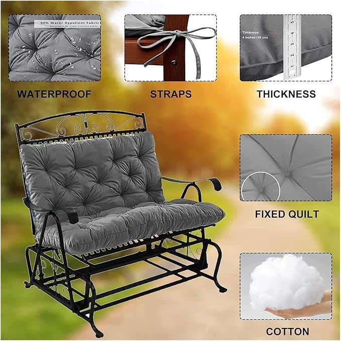 Swing Cushion Replacement Outdoor Porch Waterproof Bench Cushion 2-3 Seater Washable Bench Replacement Cushions for Outdoor Patio Porch Swing Cushions