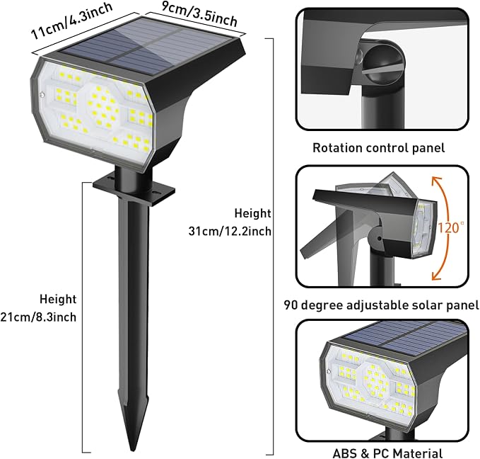 NYMPHY Solar Lights Outdoor Waterproof IP68, 56 LED 3 Lighting Modes Solar Powered Garden Yard Spot Solar Lights for Outside Landscape- 6 Pack (Cool White)