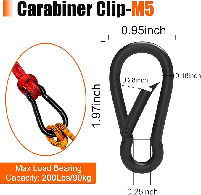 Heavy-Duty Carabiner Clip 1.57"–5.5", Black/Silver Spring Snap Hook, Quick Link Keychain Clip for Keys, Swing Set, Camping, Fishing, Hiking & Traveling (120–1350 lbs)