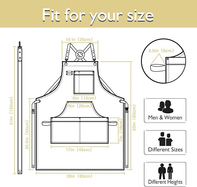 10 Pack Kitchen Apron, Work Apron, Canvas Apron, Amber | Multiple Pockets, Gardening, Painting, BBQ, Artist, Carpenter, Sizes M to XXL