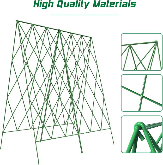 DoCred Cucumber Trellis, 39.4" H 2 Pack Metal Foldable Thickened A Frame Garden Trellis for Raised Bed Climbing Plants, Vegetables, Including Plant Support Clips, Twist Ties, Plastic Ties, Green