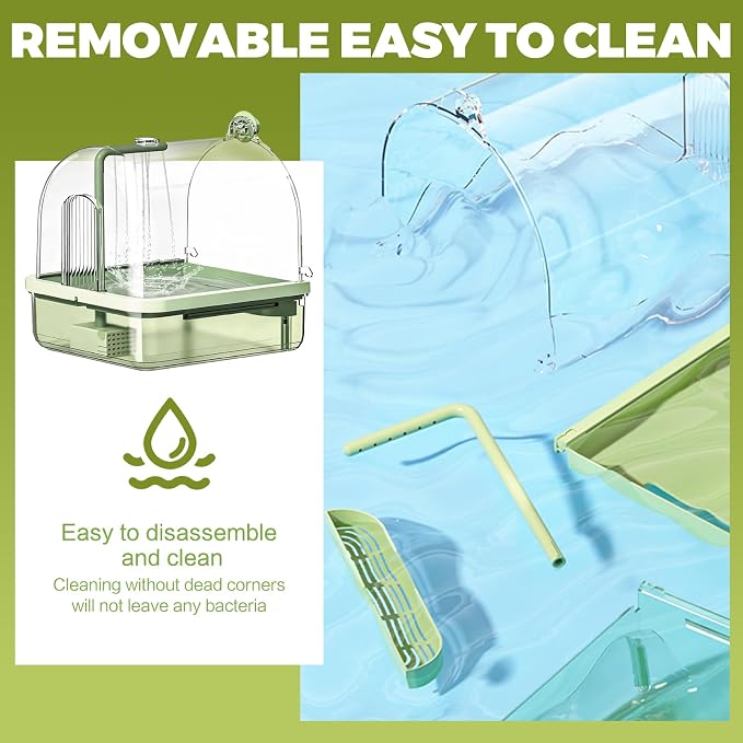Automatic Bird Baths for Cage,Automatic Parakeet Bath with Pump, Filter,Indoor Bird Shower with Running Water,for Pet Birds Conure Budgies Cockatiels Lovebird(Green)