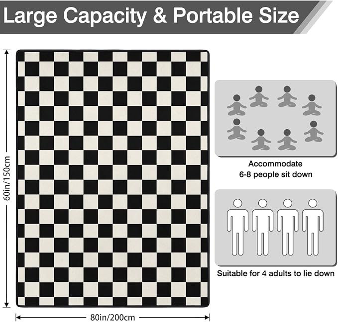 Checkered Blankets Waterproof Foldable,60’‘x80'' Portable Dual Layers Outdoor Travel Camping Backpacking Hiking Beach Blanket Mat for Grass Padded Lawn Park Beach,Checkered Picnic Accessories