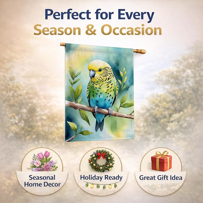 Caroline's Treasures Budgerigar House Flag Large Porch Sleeve Pole Decorative Outside Yard Banner Artwork Wall Hanging, Polyester, House Size, Multicolor