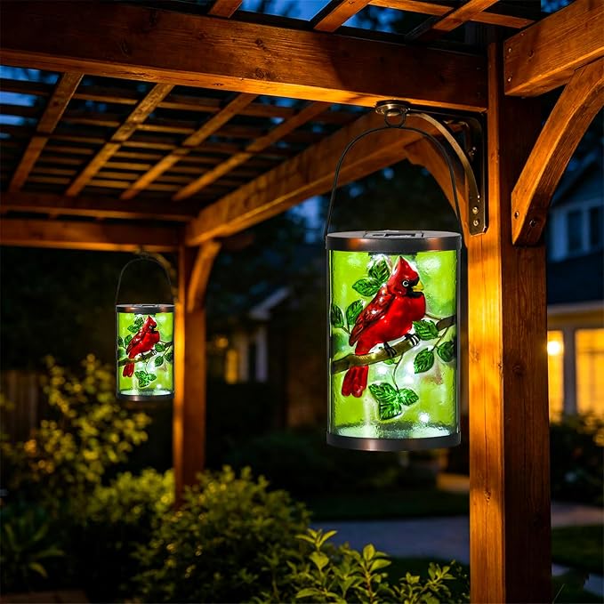 Hanging Solar Lantern Outdoor Decorative Waterproof LED Solar Cardinal Lights Tabletop Lamp for Outdoor Patio Garden