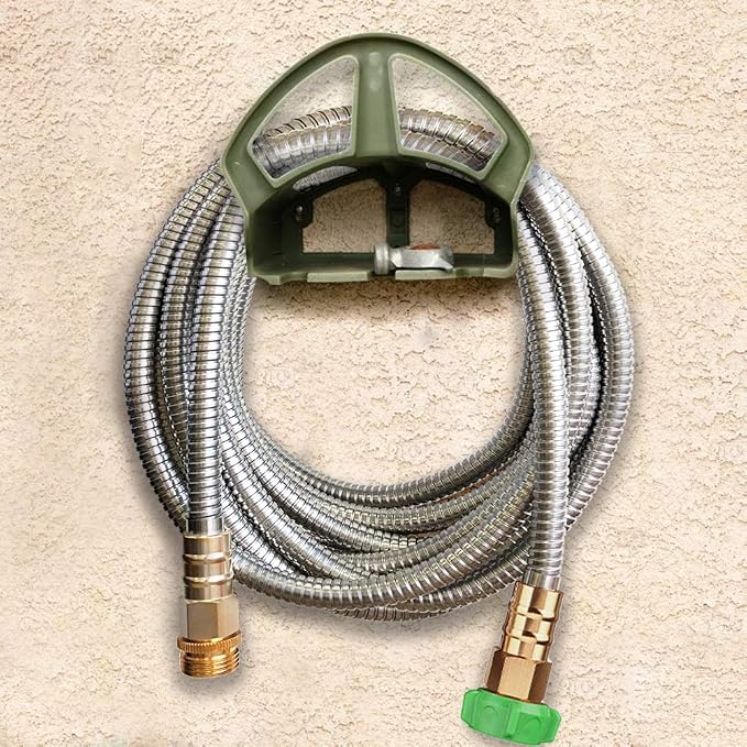BEAULIFE 50 ft Metal Garden Hose, Solid Brass Fittings, 304 Stainless Steel Heavy Duty, No-Leak & Kink Free, Brass Garden Hose Nozzle Flexible for Yard, RV, Pet Bath, Outdoor Garden