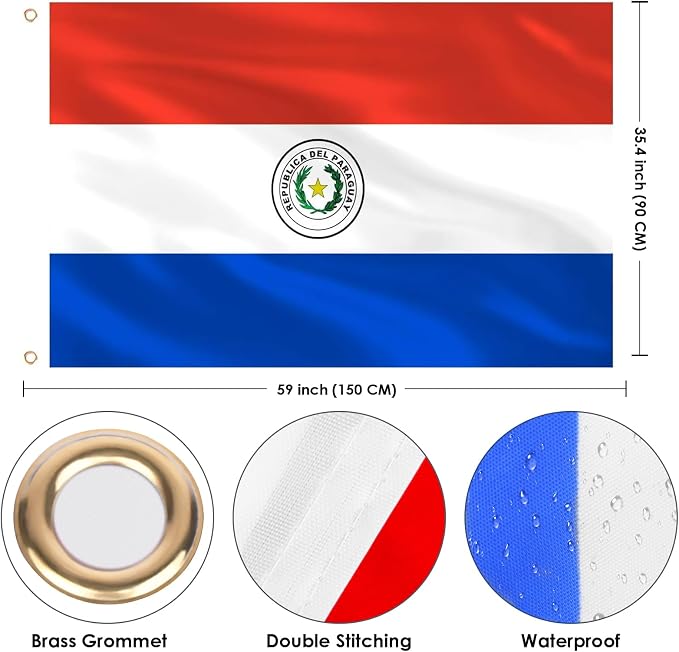 Ahfulife Paraguay Flag 3x5 Ft, 1 Pc Large Paraguayan National Flags for Outdoor Indoor, Double Sided with Brass Eyelets for World Cup, Party, Garden, Bar, Street Decor