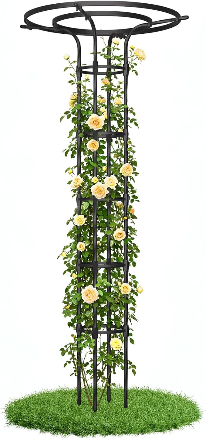 Garden Trellis for Climbing Plants Outdoor,84.6" Tall Umbrella Trellis,Height Adjustable Mushroom Top with Heavy Duty Twisted PE-Coated Metal Pipe for Potted Plants Vines Rose Clematis Vegetables