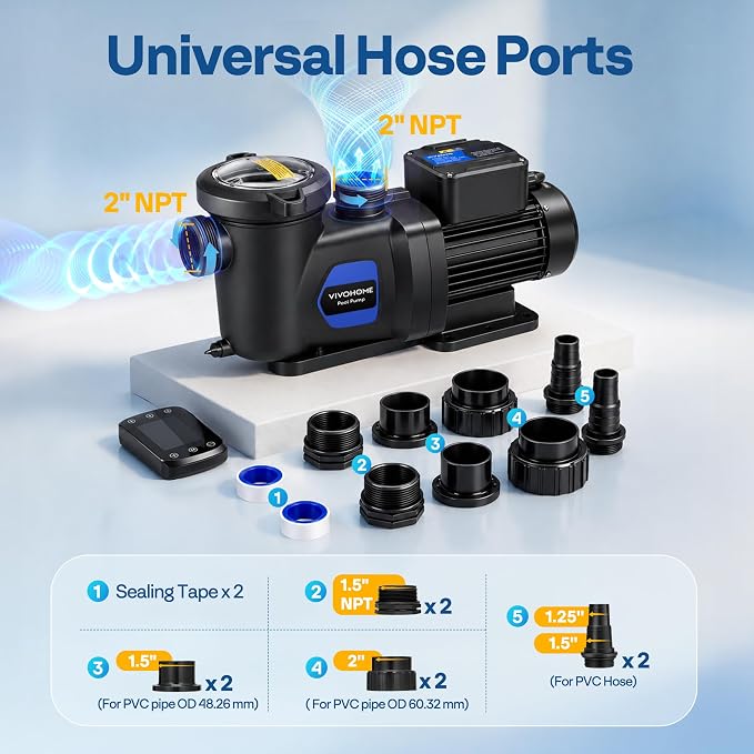 VIVOHOME 2.0HP Pool Pump Dual Speed with Remote Timer 230V | Wireless Remote Control, Fast Self-Primming Motor, 4 Program Segment, for in/Above Ground Pools, Saltwater Pools