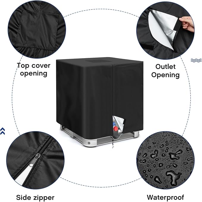 Zhehao IBC Tote Cover Water Tank Protection Cover Zipper 210D Heavy Waterproof Sunscreen Material Outdoor Garden Water Tank Cover (2, 275 Gallon)
