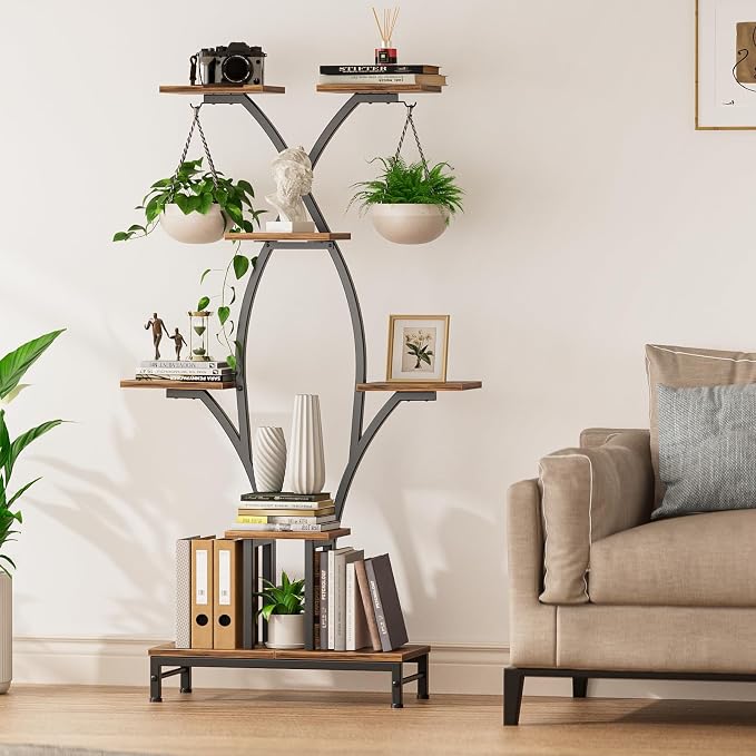 Plant Stand Indoor with Grow Lights - 7 Tiered Metal Corner Shelf for Multiple Plants, 63" Corner Plant Stand for Indoor Plants, X-Shaped Plant Rack for Home, Living Room, Office & Patio Decor