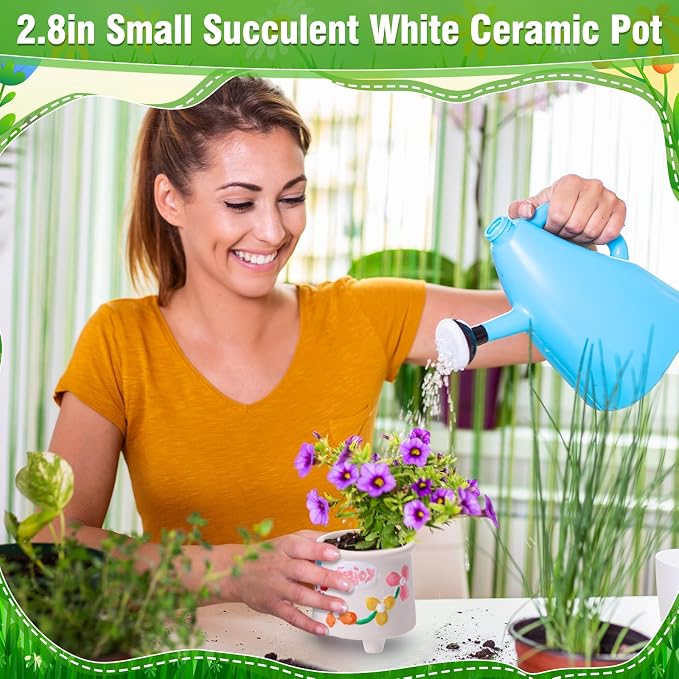Leitee 24 Pcs Paint Your Own Ceramic Pot Bulk 2.76 in, Ready to Paint Small Pot Mini Succulent Planters Pottery Painting for Summer Classroom Craft Gift DIY Art Activity (Lovely Flowers)
