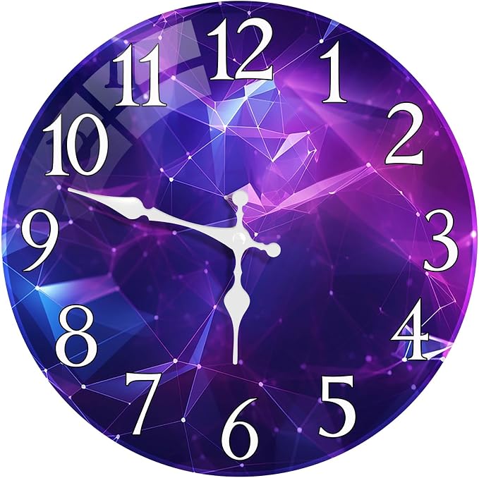 Britimes Round Purple Wall Clock Silent Non-Ticking Battery Operated Glass Decorative Outdoor Waterproof Clock 12 Inch, Galaxy Home Decor for Living Room, Kitchen, Bathroom and Bedroom
