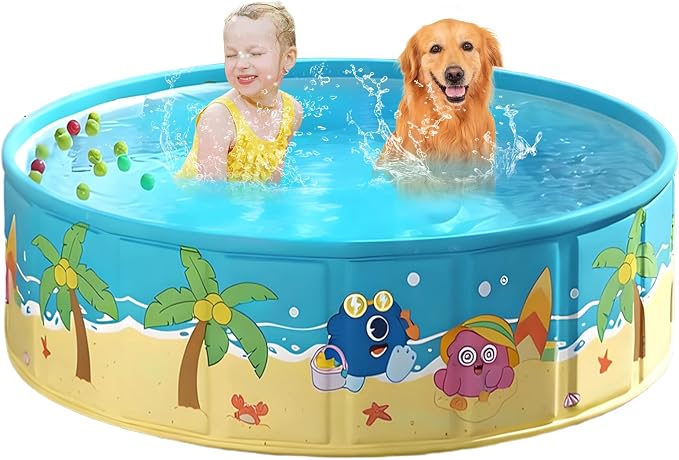 Foldable Kids Pool Hard Plastic Collapsible Deep Kiddie Pool Small Toddler Pools for Swimming, Backyard Dog Pool (JellieMons 47.2"x17.7")