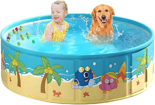 Foldable Kids Pool Hard Plastic Collapsible Deep Kiddie Pool Small Toddler Pools for Swimming, Backyard Dog Pool (JellieMons 47.2"x17.7")