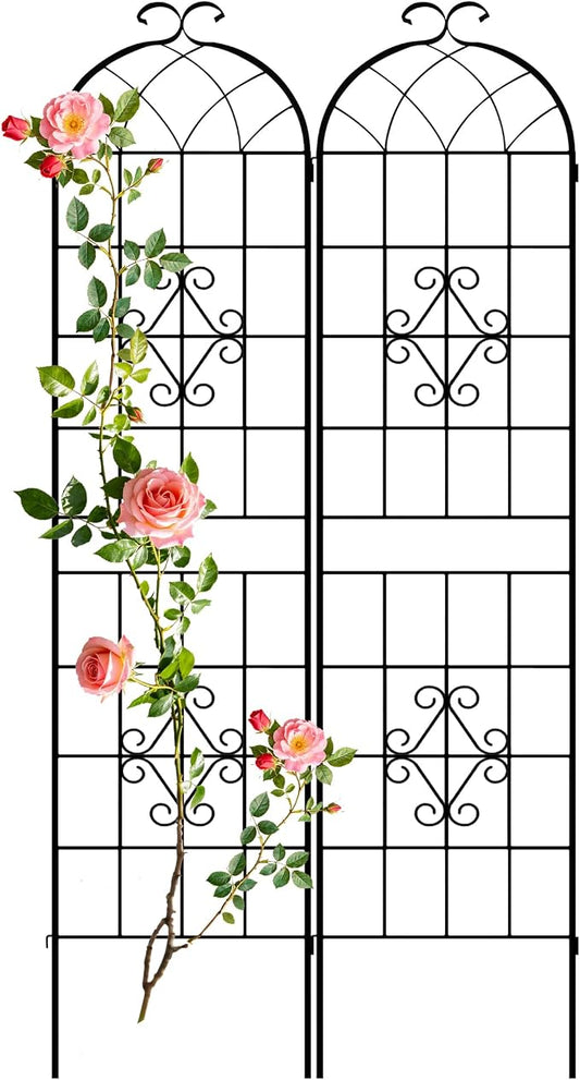 LZRS 2 Pack 78.7x20in Rustic Iron Arch Decoration Garden Trellis with Black Metal Coating – Perfect for Supporting Climbing Plants Outdoor, Roses, Vines, Flowers, and Vegetables.