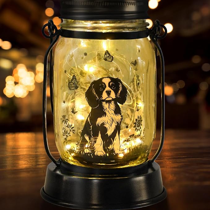 kyoryuger Cavalier King Charles Spaniel Gifts for Women/Men Cavalier Solar Lanterns Mom Birthday Dog Lovers Lantern Pet Loss Dog Memorial Lights Solar Garden Decor Yard, Patio,Backyard,Porch Torches