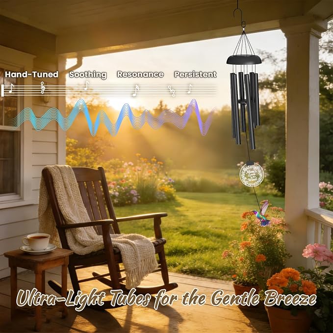 37" Solar Wind Chimes for Outside, Gifts Wind Chimes with Solar Powered Acrylic Lights & Hand-Painted Hummingbird for Mom, Grandma, Outdoor Wind Chimes for Garden, Patio, Yard