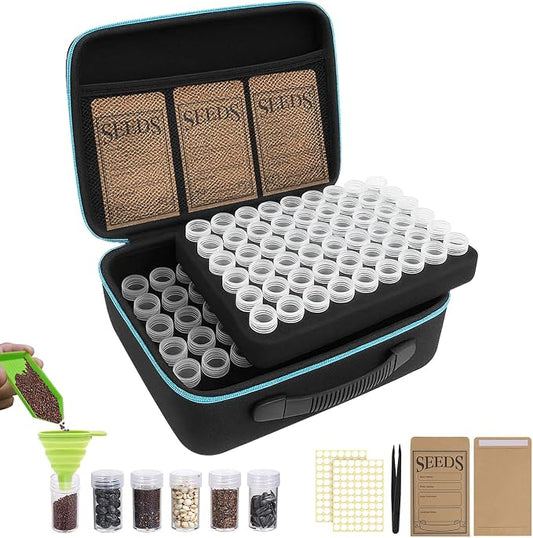 Seed Storage Organizer Box with 120 Slots, Airtight Seed Saver Kit with 25 Craft Envelopes, Funnel and Tweezers - Weather-Resistant Garden Seed Bank Container for Heirloom, Vegetable & Flower Seeds