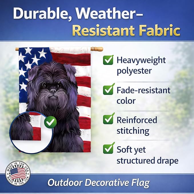 Caroline's Treasures CK6382CHF Affenpinscher American Flag House Flag Large Porch Sleeve Pole Decorative Outside Yard Banner Artwork Wall Hanging, Polyester, House Size, Multicolor