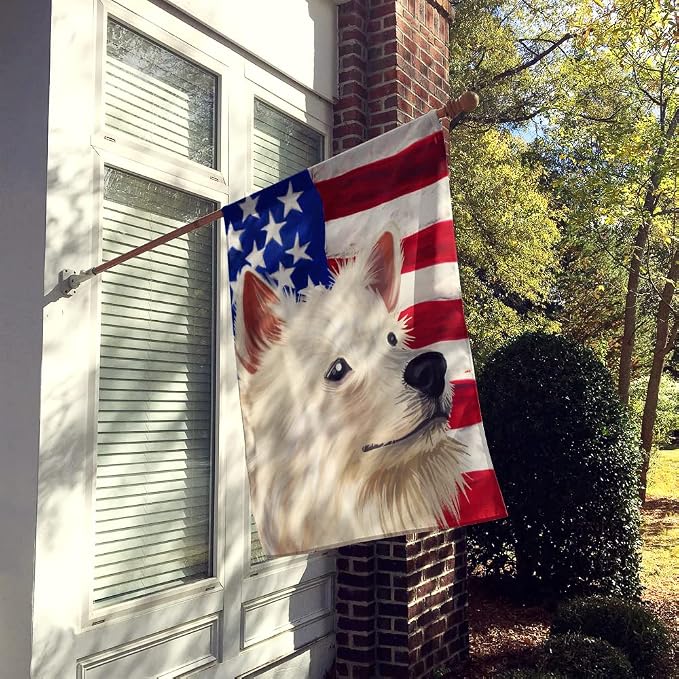 Caroline's Treasures CK6568CHF Indian Spitz Dog American Flag House Flag Large Porch Sleeve Pole Decorative Outside Yard Banner Artwork Wall Hanging, Polyester, House Size, Multicolor