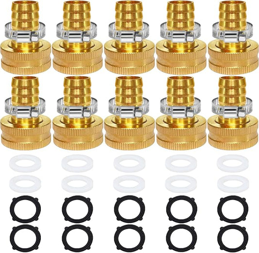 Garden Hose Adapter 3/4" Drip Irrigation Tubing to Faucet - Reusable Connector Fittings for Most Rain Bird, Orbit, Dig, Toro 3/4 Tubing x 3/4" GHT Garden Hose Repair kit(10Sets)