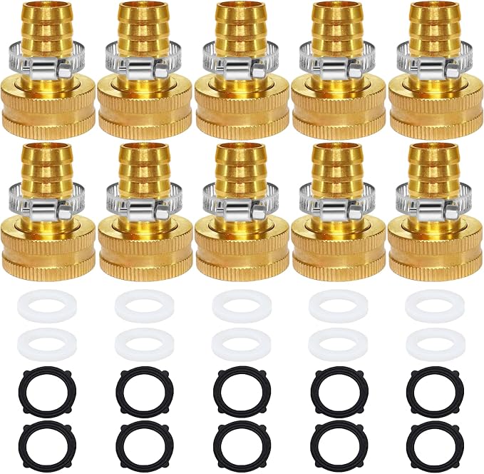 Garden Hose Adapter 10PCS 5/8" Drip Irrigation Tubing to Faucet - Reusable Connector Fittings for Most Rain Bird, Orbit, Dig, Toro 5/8 Tubing x 3/4" (F) GHT Garden Extension Repair Fitting