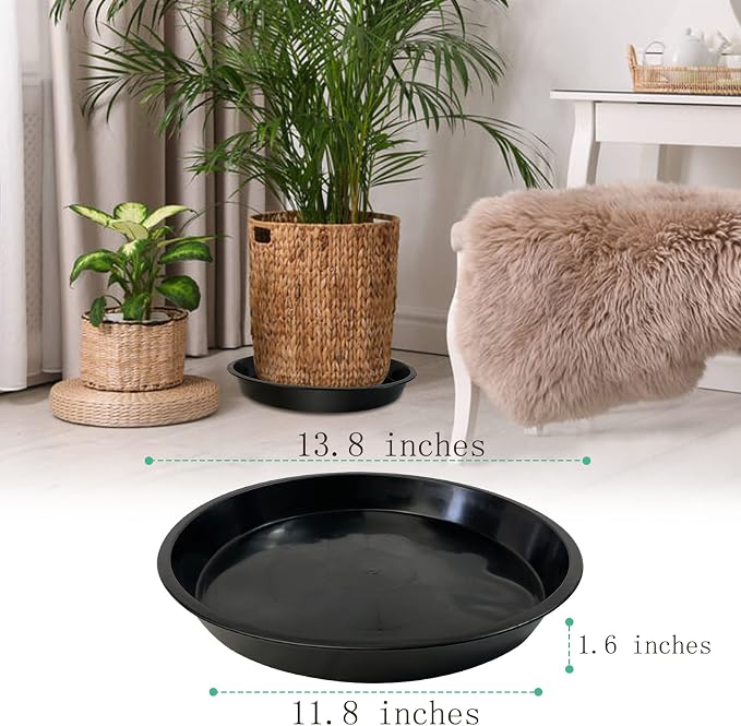Plant Saucer 14 16 18 20 22 Inch, 4 Pack Heavy Duty Large Plant Tray for Planter Pot, Plastic Flower Pot Saucers Drip Water Trays for Indoors and Outdoors (14 Inch)