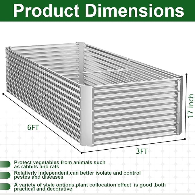 4 Pack Tall Corrugated Galvanized Steel Raised Garden Bed Outdoor, Metal Above Ground Garden Bed for Vegetables and Flowers, Rectangle Raised Beds for Gardening-6x3FT